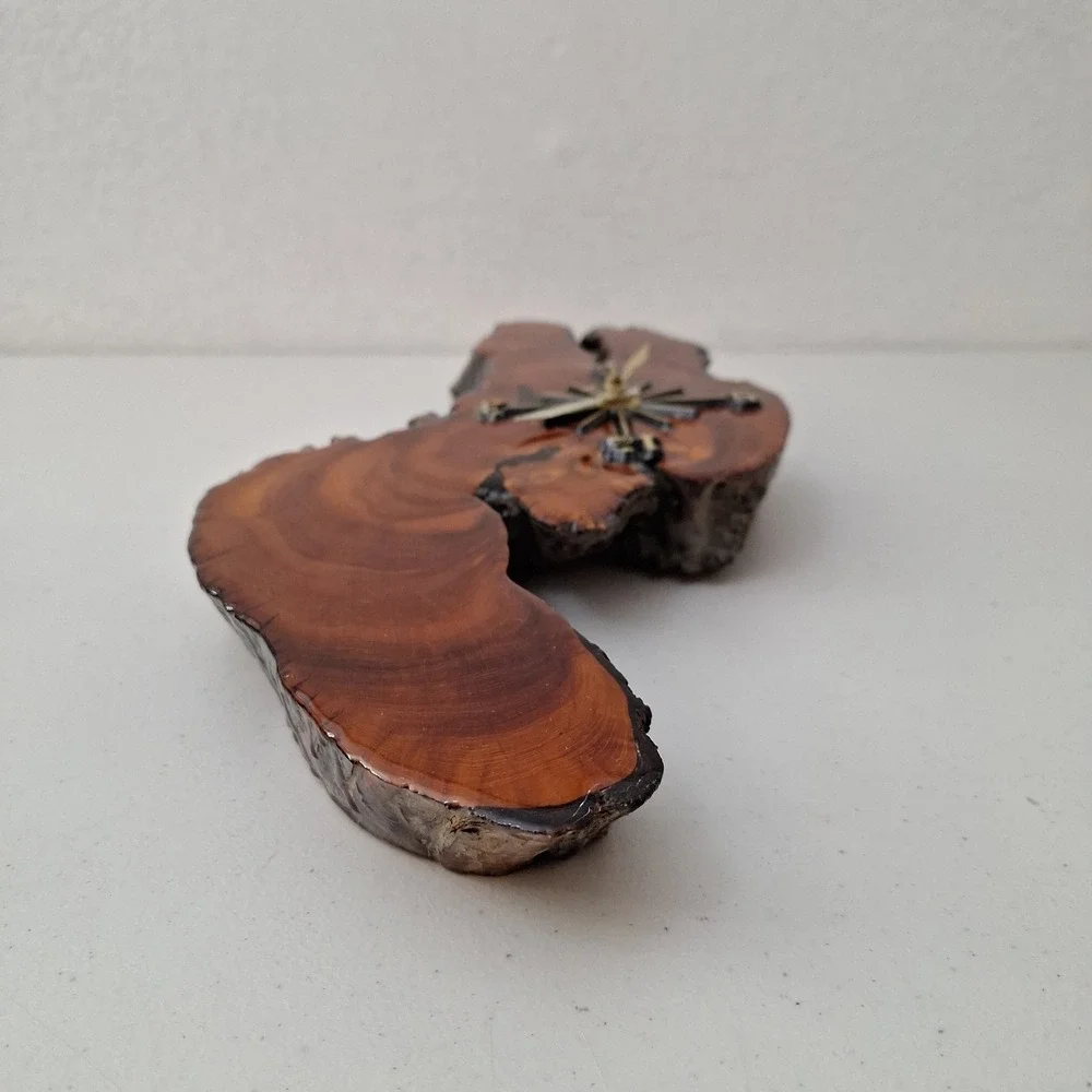 Vintage Lacquered Natural Cypress Wood Slab Stump Wall Clock Handmade Quartz